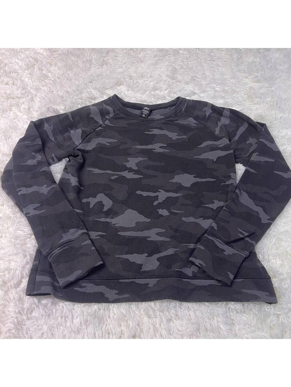 NWT Athleta Girl Cozy Cross Your Fingers Sweatshirt Black/Gray Camo Size L/12